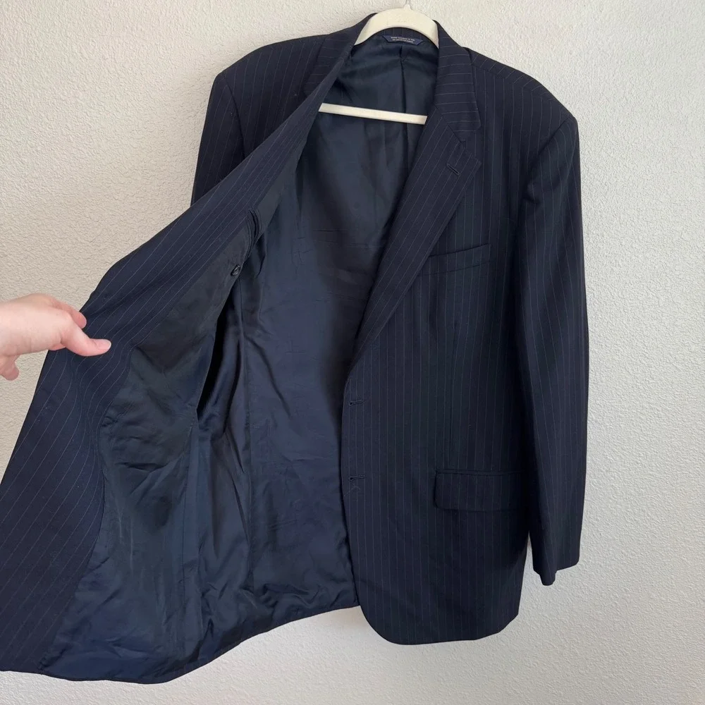Brooks Brothers‎ Golden Fleece Navy Pinstripe Wool Suit Jacket Blazer 44 Long